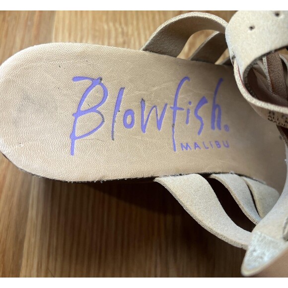 Blowfish Malibu Sandals Womens Size 8.5 Tan Wedge Cork Platform Strappy Buckle - Picture 11 of 12